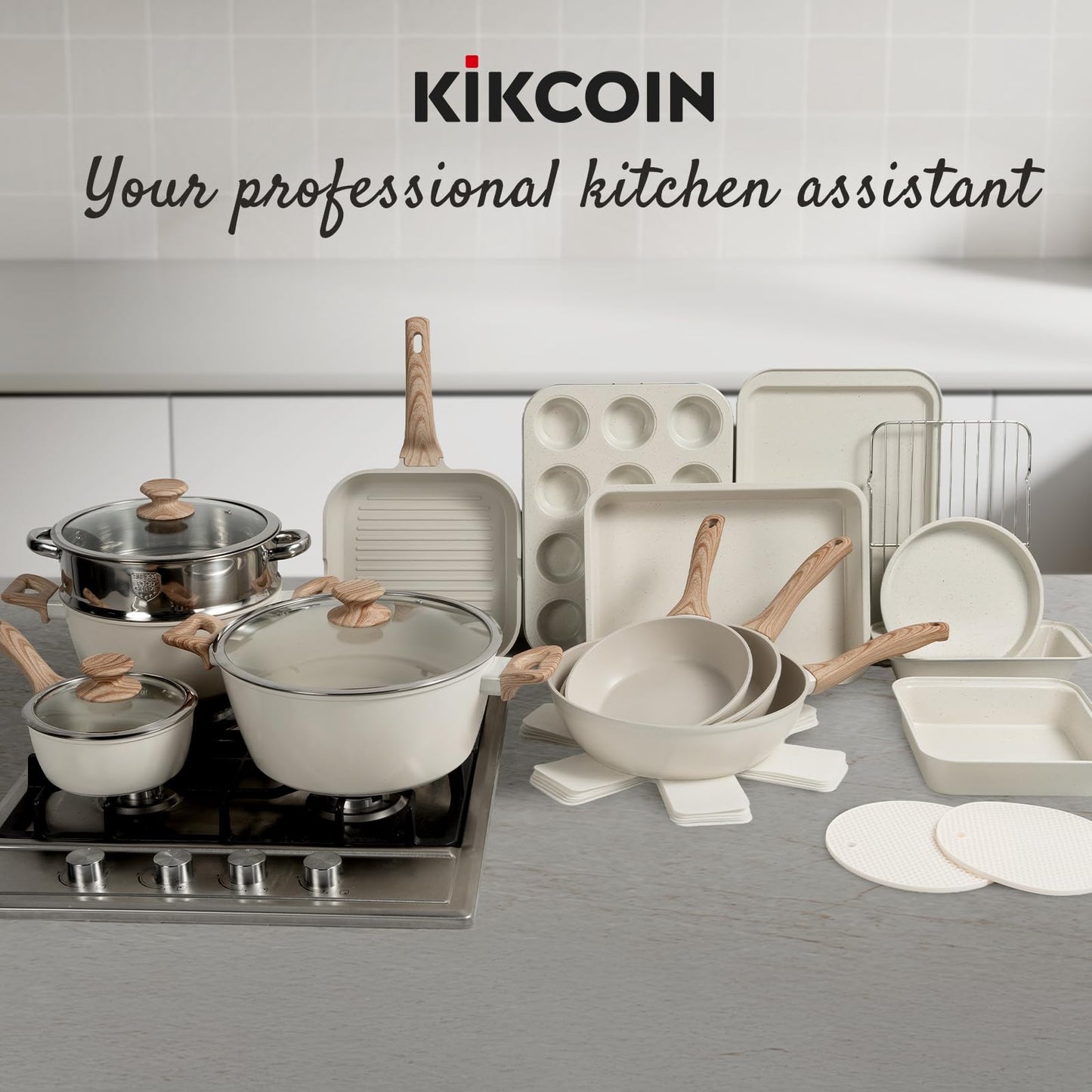 KIKCOINE Pots and Pans Set Non Stick 31 Piece Kitchen Non stick Cooking Cookware Sets