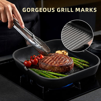 Kikcoine 9.5 Inch Nonstick Grill Pan for Indoor Cooking