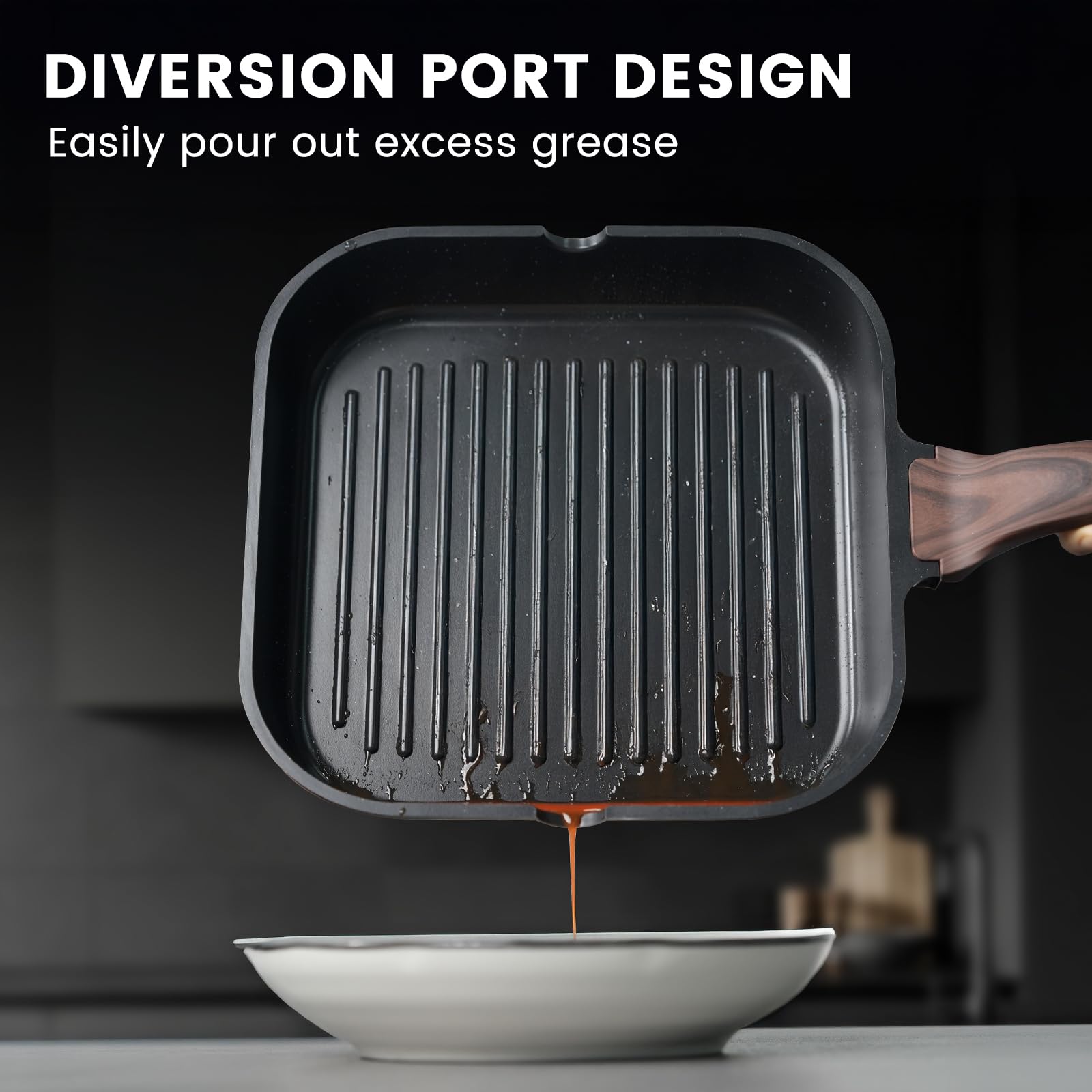 Kikcoine 9.5 Inch Nonstick Grill Pan for Indoor Cooking