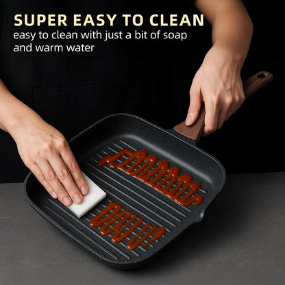 Kikcoine 9.5 Inch Nonstick Grill Pan for Indoor Cooking