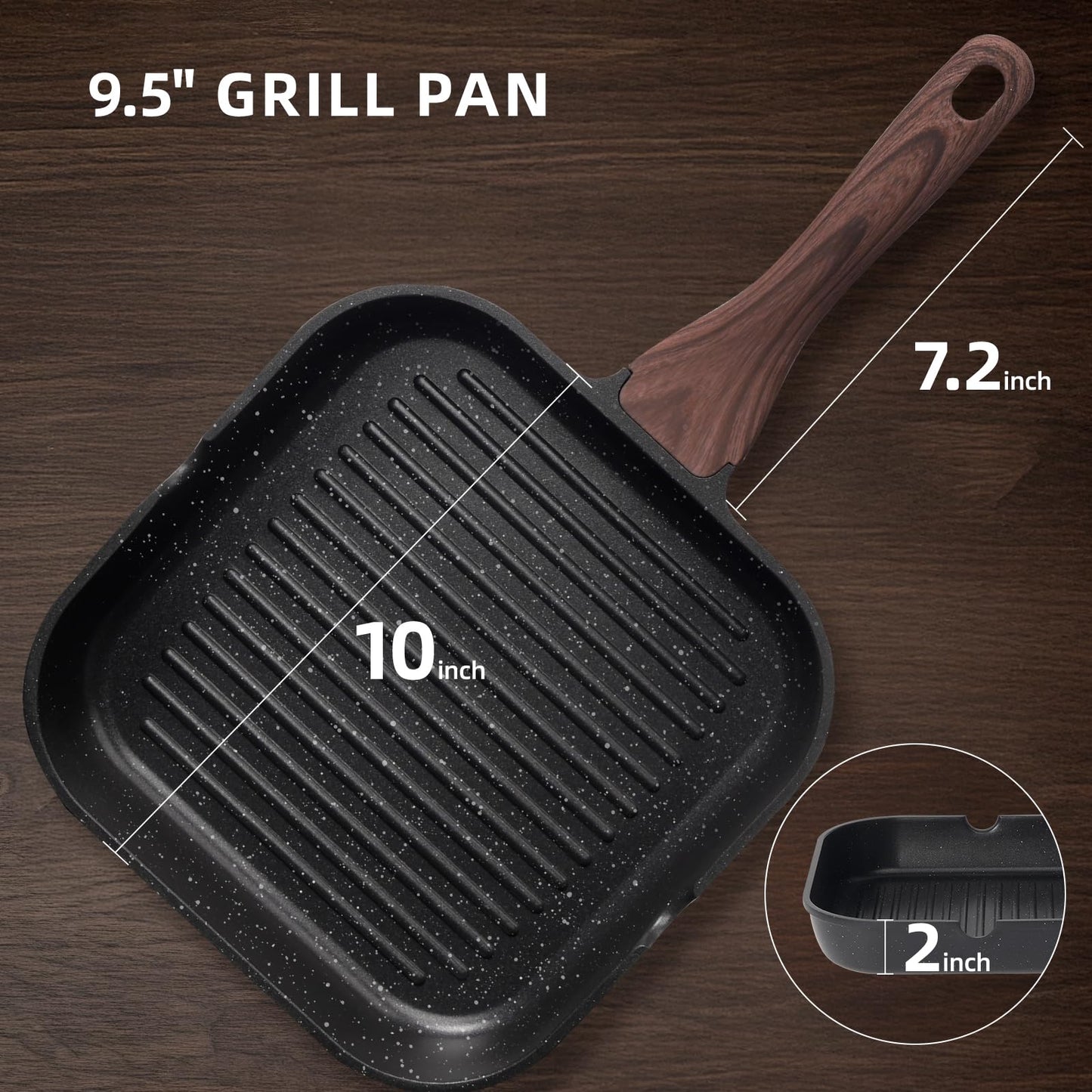 Kikcoine 9.5 Inch Nonstick Grill Pan for Indoor Cooking