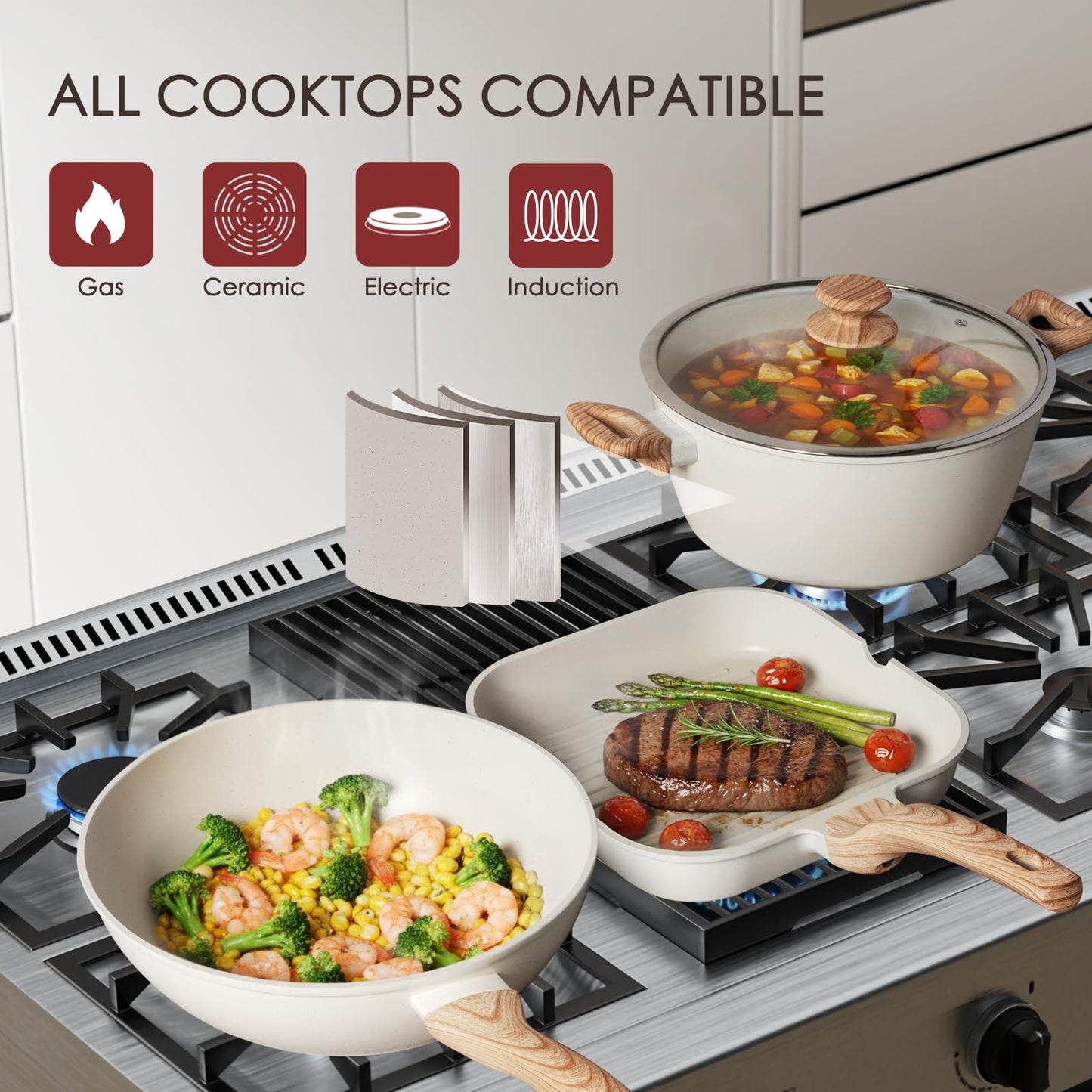 KIKCOINE Pots and Pans Set Non Stick 31 Piece Kitchen Non stick Cooking Cookware Sets